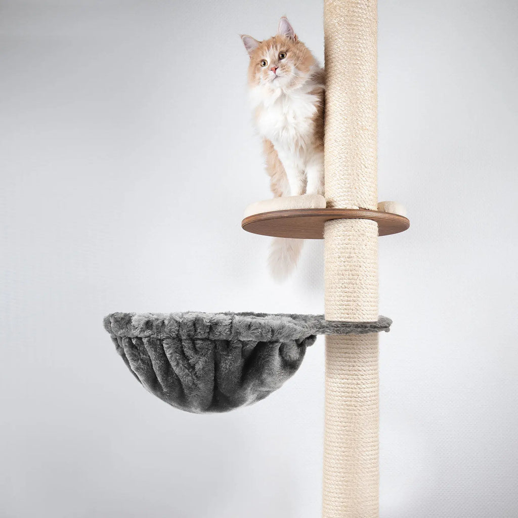 Dark grey Showlu Fashion hanging cat hammock in a cage, cozy and soft for comfortable feline resting.