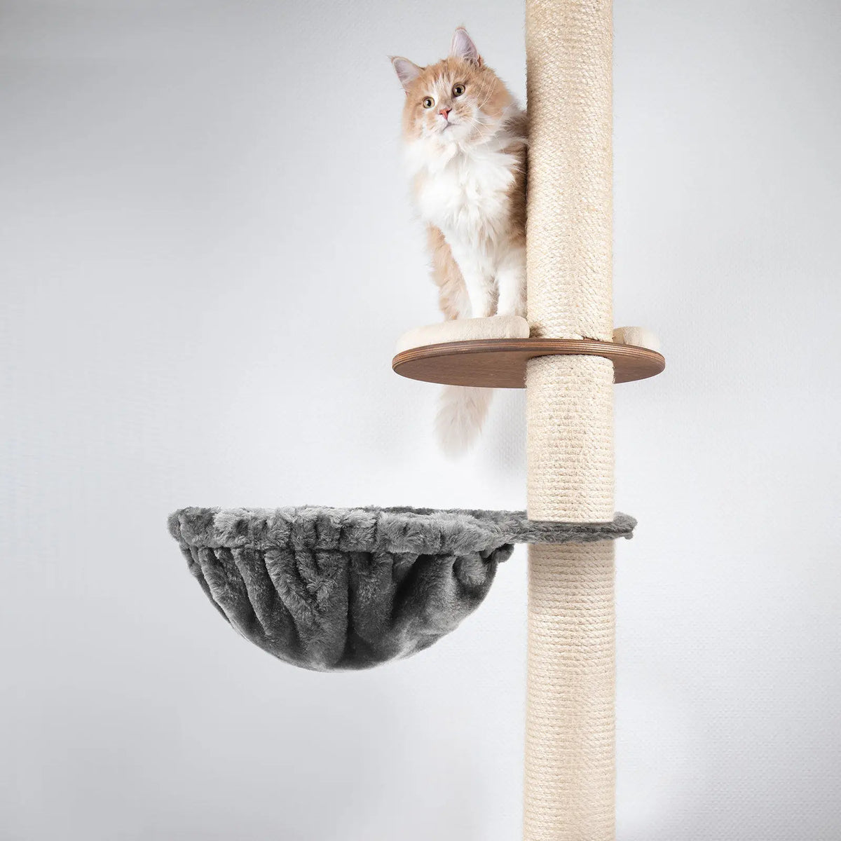 Dark grey Showlu Fashion hanging cat hammock in a cage, cozy and soft for comfortable feline resting.