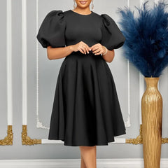 Elegant Dresses for Woman 2025 O Neck Short Sleeve High Waisted Pleated Mid Calf Luxury Female Birthday Party Dinner Vestidos