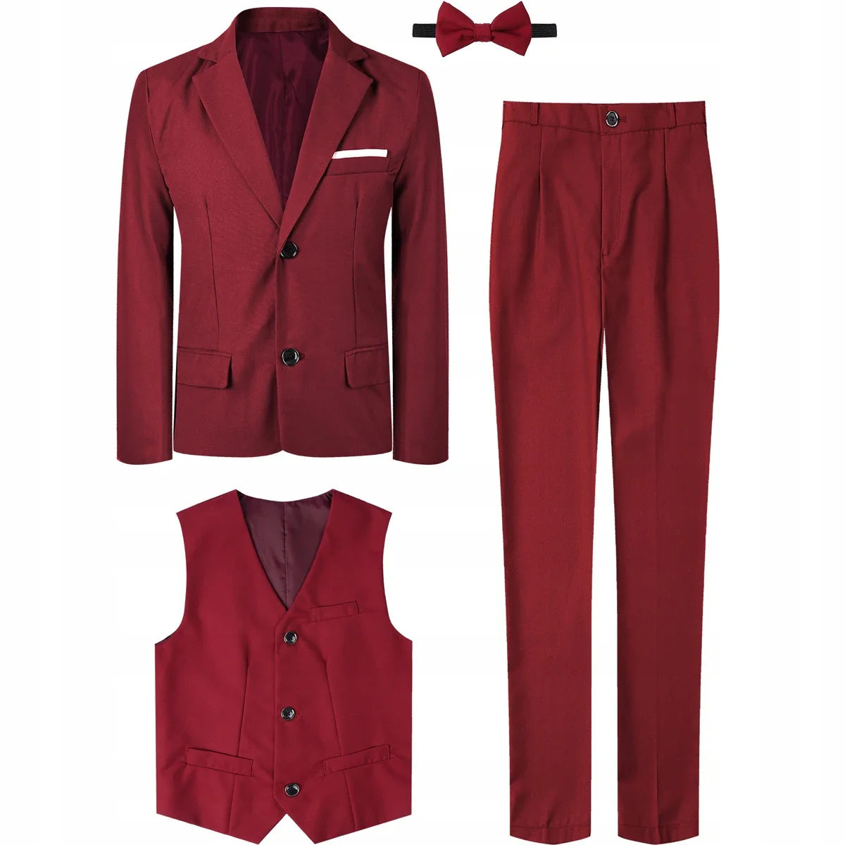 A&J DESIGN boys' 3-piece formal wedding suit with tuxedo blazer, vest, and pants, showcased on a child model.