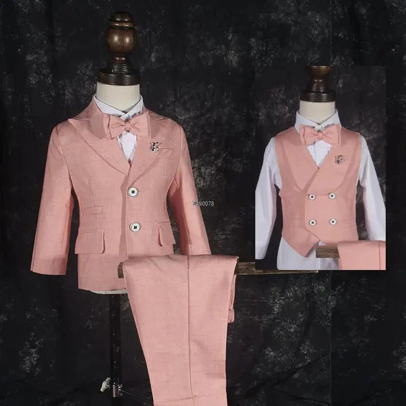 Purple boys' formal wedding suit by SHOWLU FASHION STORE, 5-piece birthday tuxedo with jacket, shirt, pants, vest, and bow tie.