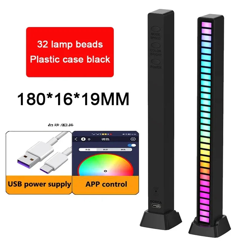 RGB Sound Control LED music rhythm light bar by Showlu Smart General, showing colorful LED lights reacting to music.