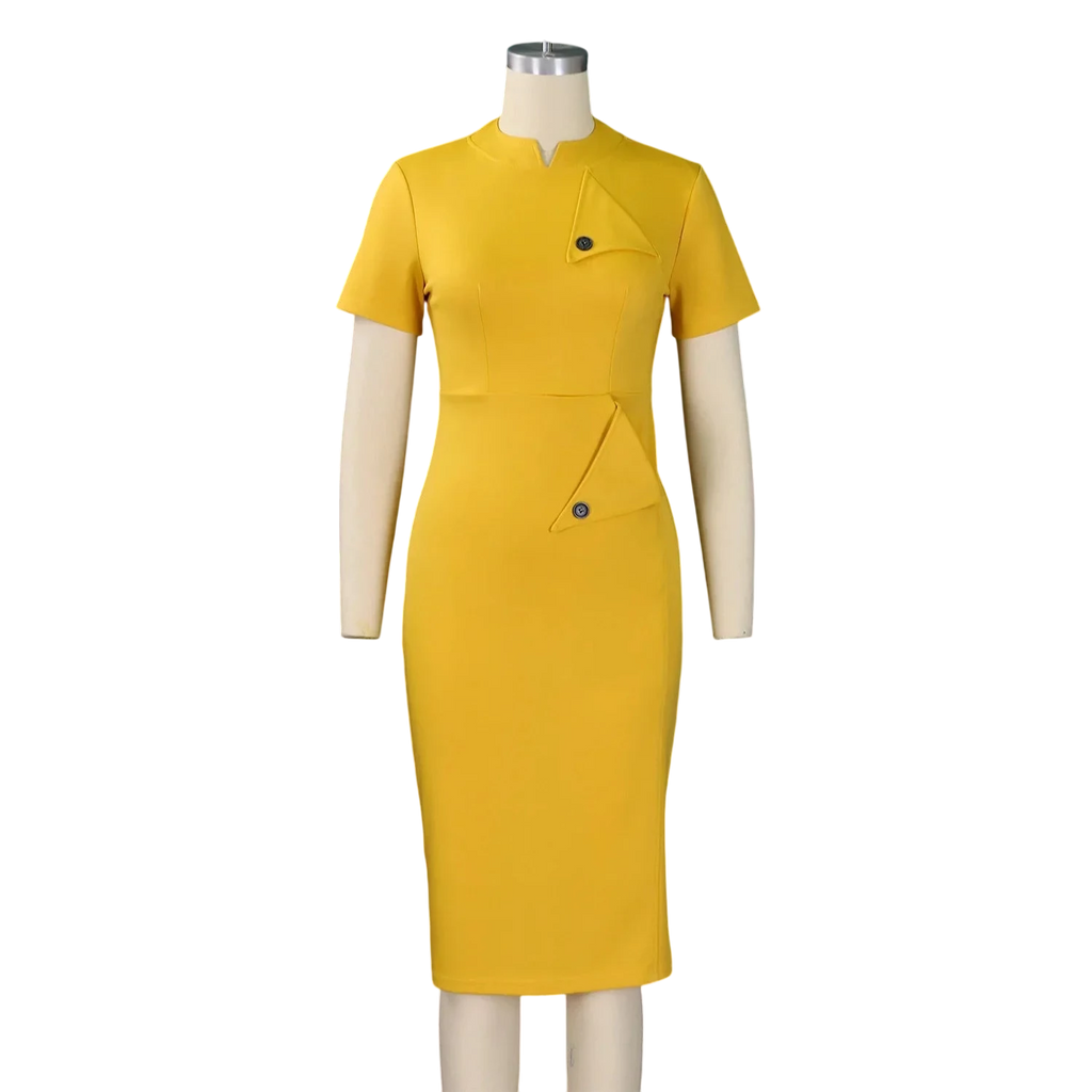 Yihddy women's bodycon midi dress with half high collar, vintage party sheath in black, form-fitting design, elegant and stylish.