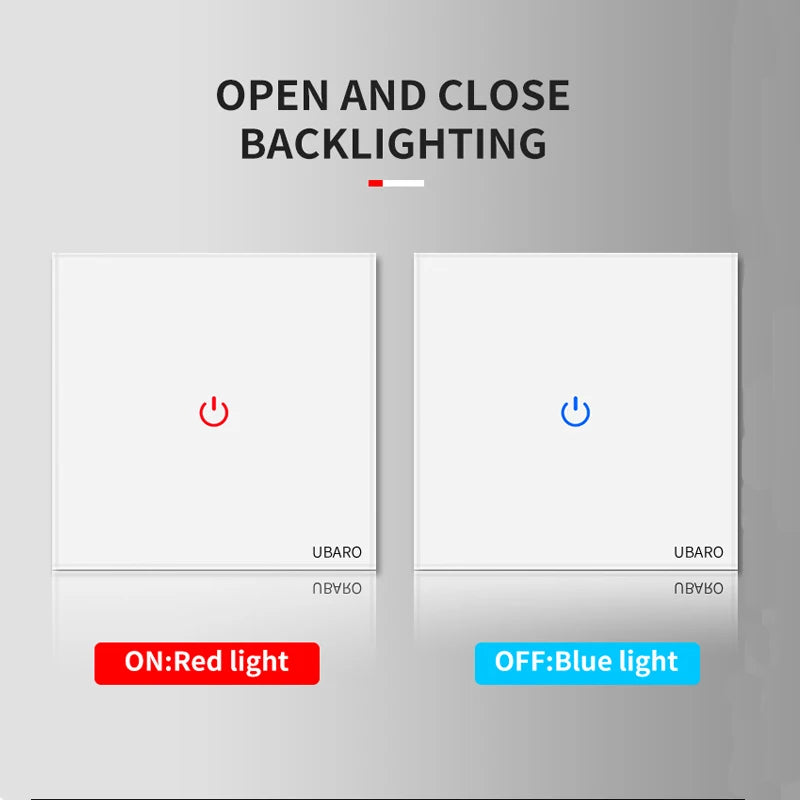 Showlu Smart Touch Wall Light Switch with glass panel, available in 1, 2, or 3 gang options, featuring sleek modern design.