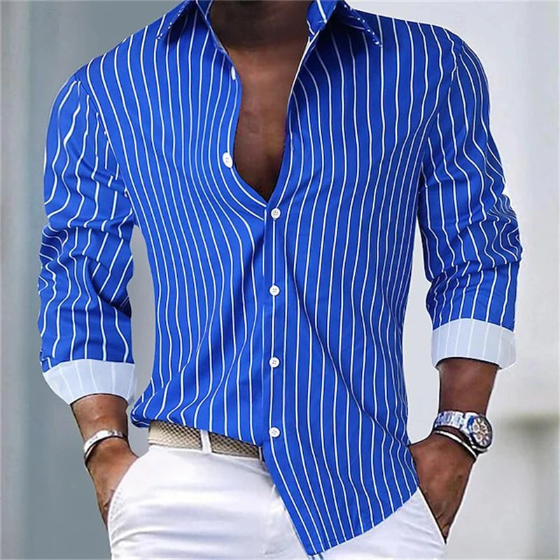 Showlu Men's long sleeve shirt with 3D spotted print, stylish and casual, featuring a modern design and comfortable fit.