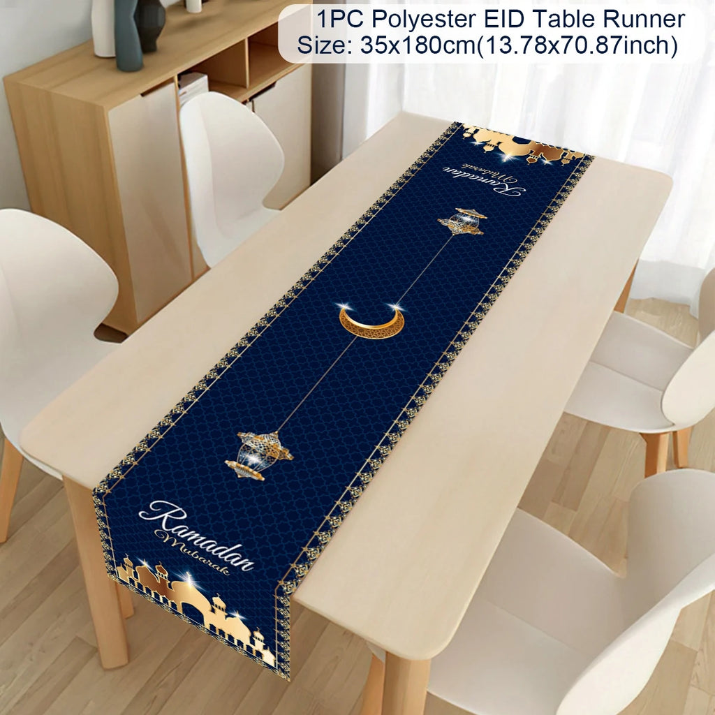 Ramadan decoration table runner with Eid Mubarak design for home, Islamic Muslim Eid Al-Fitr tablecloth by Showlu Fashion Store