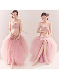 Pink tube top and mesh tutu skirt from Showlu Maternity Photography Outfit, stylish maternity clothing for photoshoots.