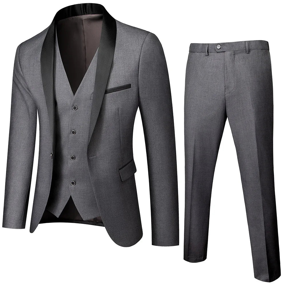 White male groom wedding tuxedo with slim-fit retro carving design, three-piece party dress and prom suit by Showlu Fashion Store.