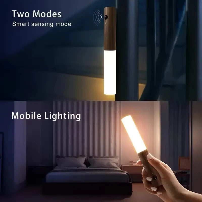 Showlu Smart Magnetic Motion Sensor LED Night Light with USB rechargeable design, showcasing its sleek, portable night light with motion detection.