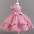 Doveark Girls sequin flower girl dress by Showlu Fashion Store, sleeveless ball gown with floral embellishments and sparkling sequins.