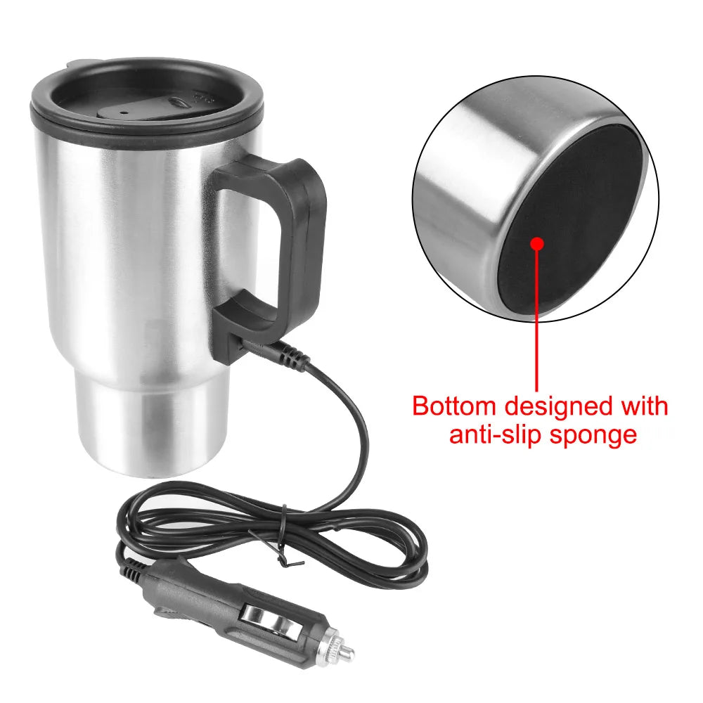 Camping Travel Kettle Electric Heating Car Kettle Stainless Steel Water Coffee Milk Thermal Mug Vehicle Heating Cup 12V 450ml