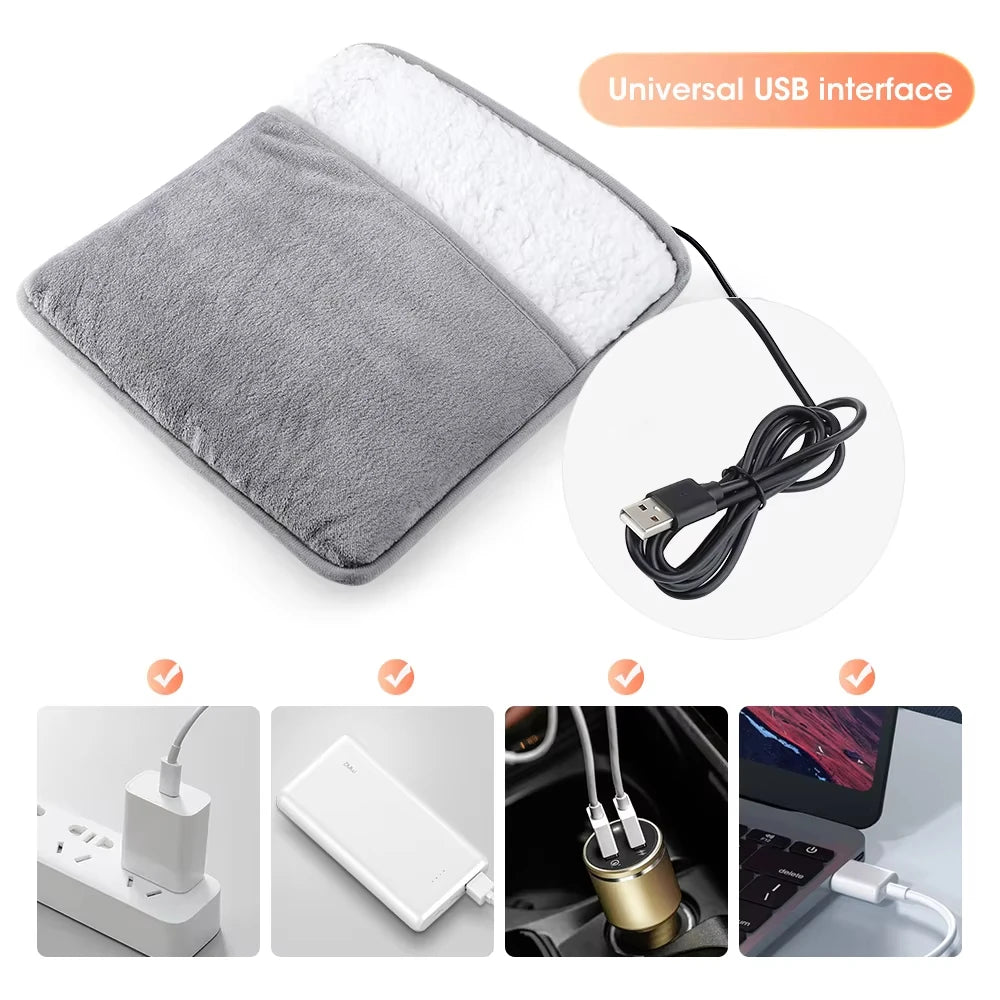 Showlu Smart General USB heated plush foot warmer pad with soft, cozy fabric and adjustable temperature for warm feet.