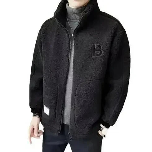 Fleeced Warm Stand Collar Thick Male Jackets Trend 2024 Luxury Padding Designer Vintage Men's Coats Winter Casual High Quality