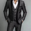 Men's Black White Slim Fit Three Piece Suit Set Large Size Autumn Wedding Party Blazer Coat Pants Vest Fashion Male Outfit