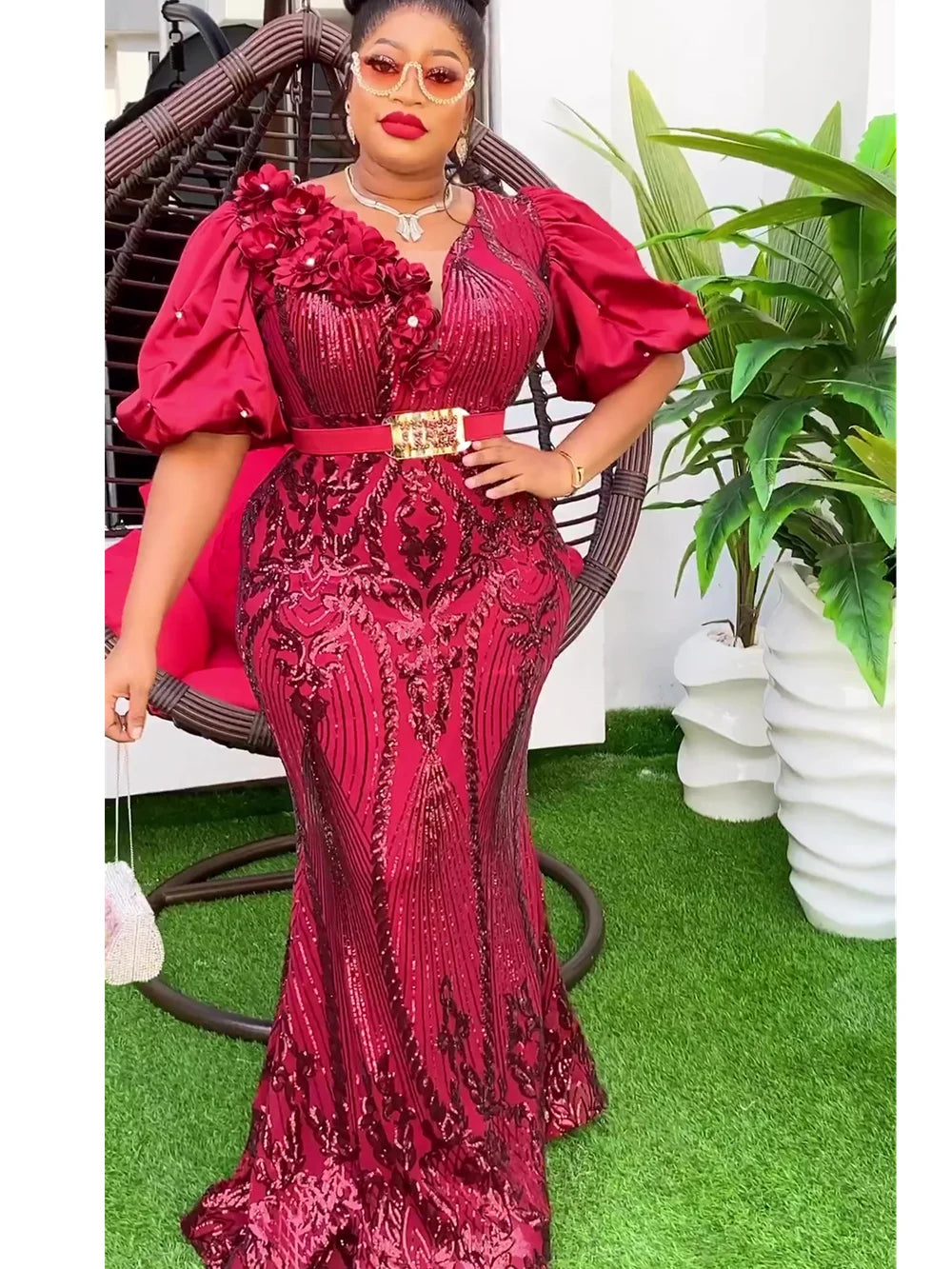 Women's Ankara sequin bodycon maxi evening gown by SHOWLU FASHION featuring vibrant dashiki-inspired design and elegant fit.