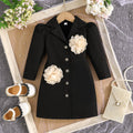 Girls' blazer dress by Showlu Fashion Store featuring long sleeves and floral design, perfect for elegant parties.