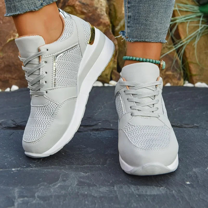 Women's luxury rhinestone sneakers by Showlu, casual fashion lace-up sports shoes with thick soles and non-slip grip.