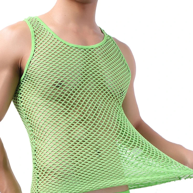 Men's hollow-out mesh fashion tank top, sleeveless undershirt with breathable design by Showlu Fashion Store