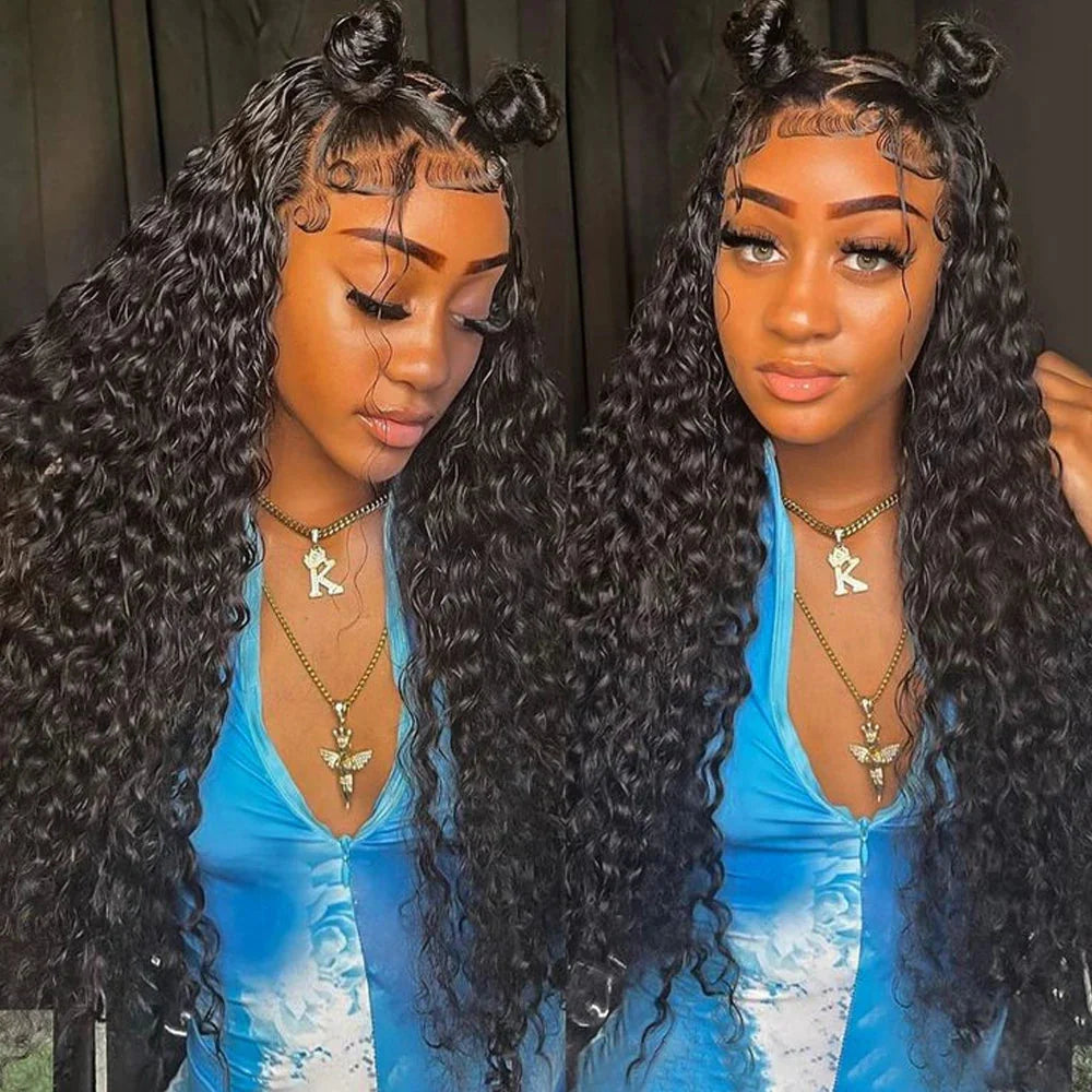 Deep wave 360 lace front wig made from Brazilian Remy human hair by SHOWLU FASHION STORE, showcasing natural wave pattern and lace details.