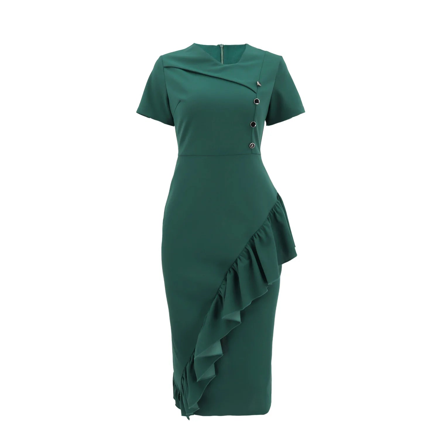 Africa Dress for Women for Evening Party Summer Fashion African Short Sleeve V-neck Green Polyester Bodycon Midi Dresses