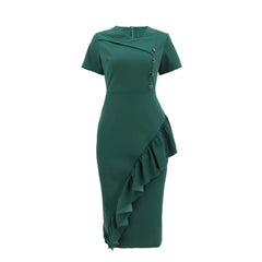 Africa Dress for Women for Evening Party Summer Fashion African Short Sleeve V-neck Green Polyester Bodycon Midi Dresses