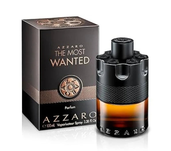 Azzaro The Most Wanted Parfum Intense men's cologne bottle with 100ml size, featuring sleek black packaging and elegant design.