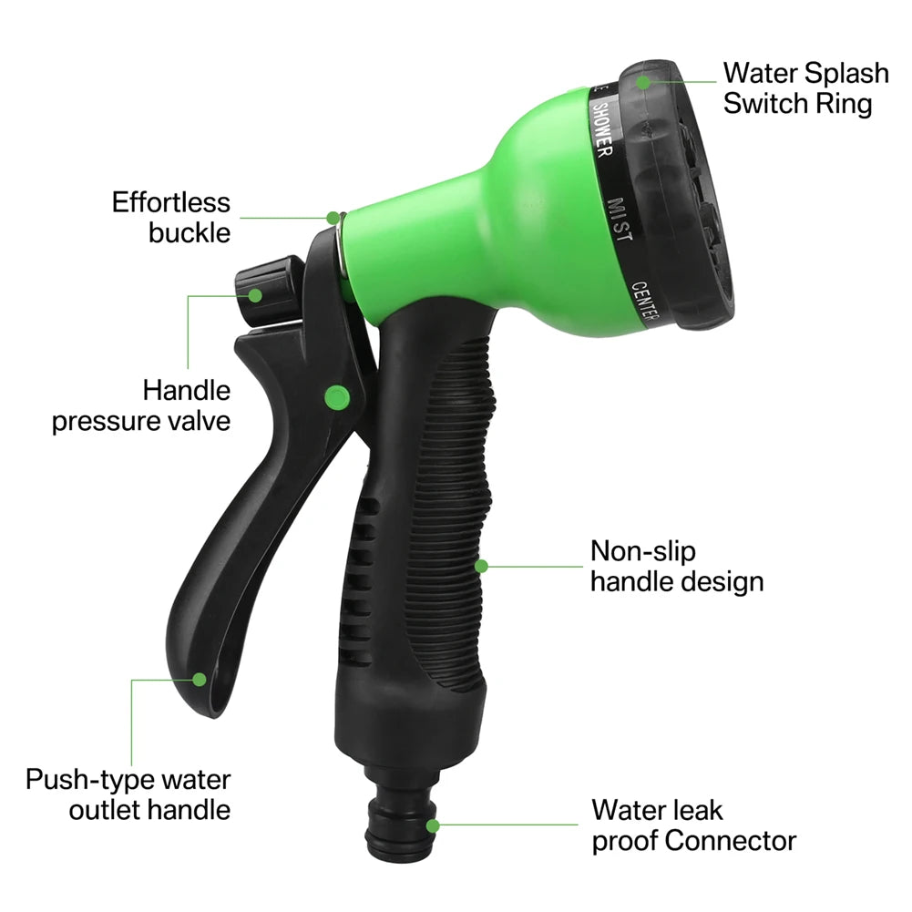 50ft Showlu Smart General high-pressure washer hose coiled, durable rubber material, fittings visible for garden cleaning tools.