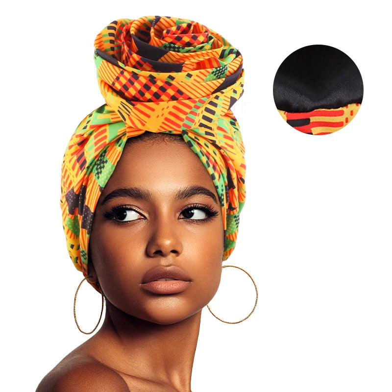 African satin-lined turban cap with a large floral print, stylish headwrap and Muslim bonnet for women, floral printed headscarf.