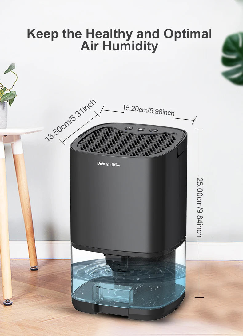 Showlu Smart General mini portable electric dehumidifier sitting on a surface, compact design for moisture control in small spaces.