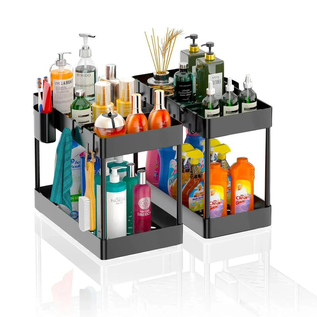Showlu Smart General under sink organizer rack with multiple compartments for efficient kitchen or bathroom storage.