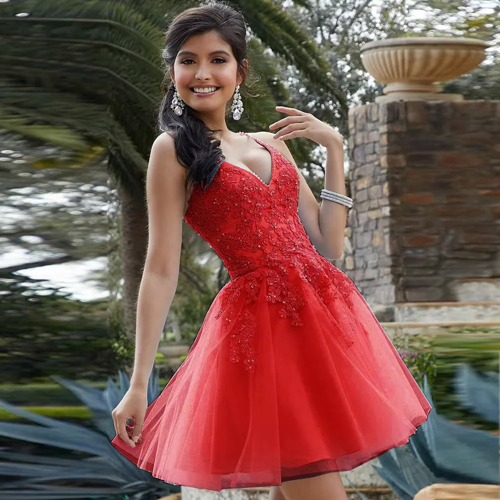Sexy Bomaris Light Blue Homecoming Dresses Spaghetti Straps Lace Beading Girls Sweet Graduation Gowns Short Prom Party Vestidos