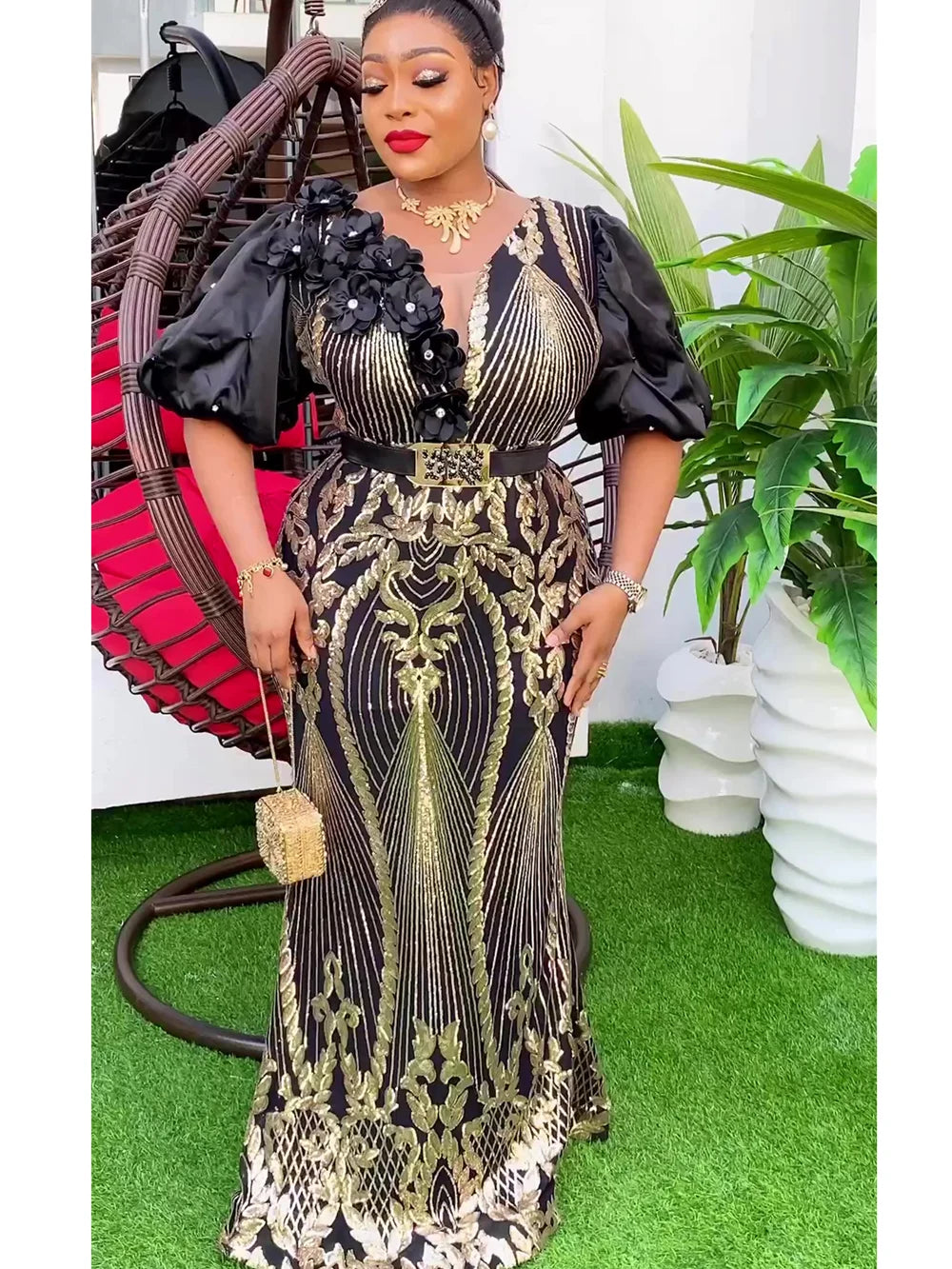 Women's ARTTY FASHION dashiki Ankara sequin bodycon maxi evening gown with vibrant patterns and elegant fit, perfect for formal occasions.