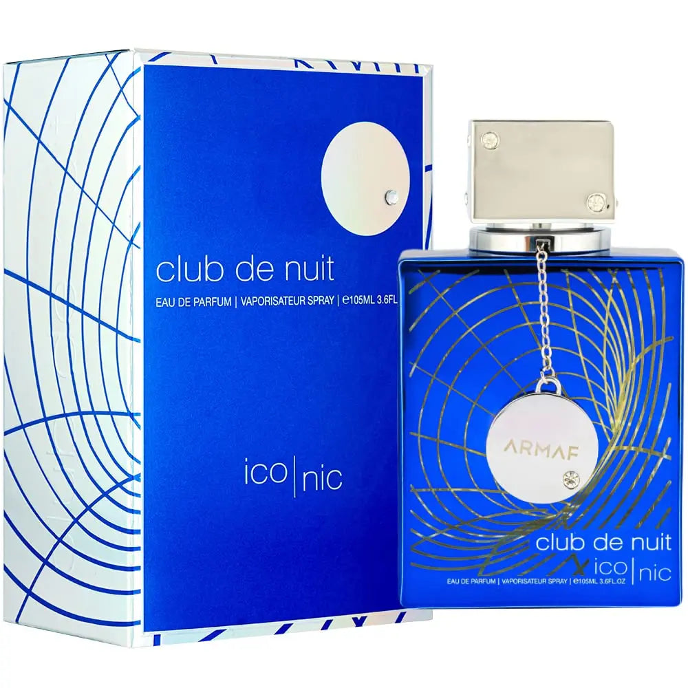 Men's Armaf Club de Nuit Blue Iconic Eau de Parfum spray in 105ml bottle, featuring sleek packaging and a modern fragrance design.
