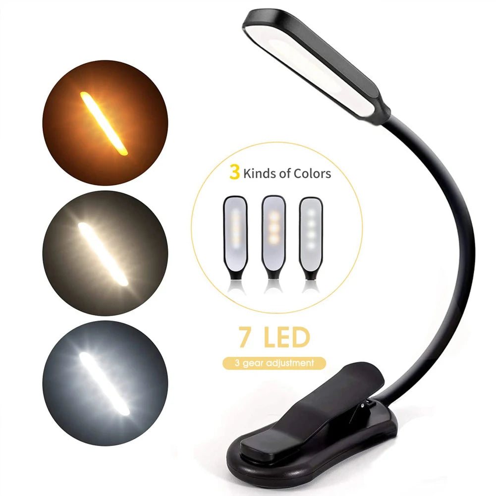 Showlu Smart General Claeted Rechargeable Clip Reading Light attached to a book for focused reading illumination.