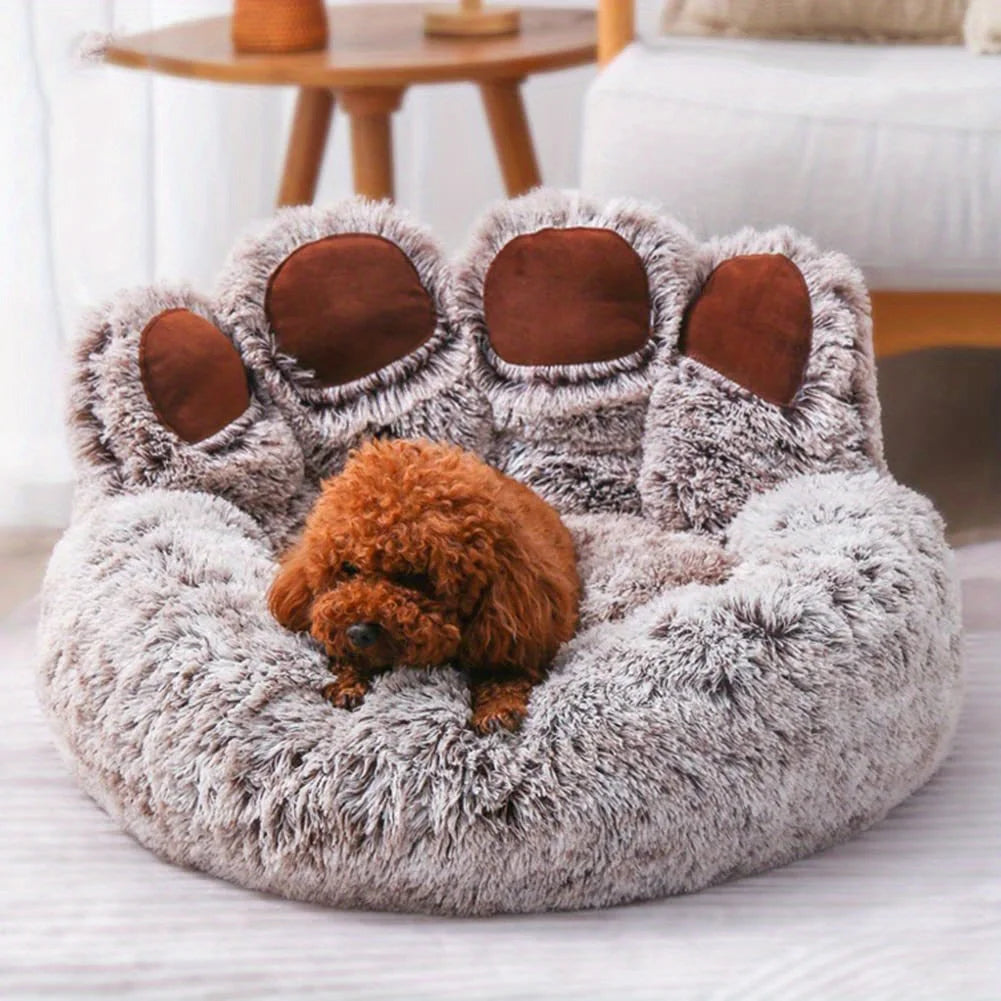 Soft BeiYu Pet Bear Paw Dog Bed with fluffy, breathable fabric and cozy cushion for dogs and cats.