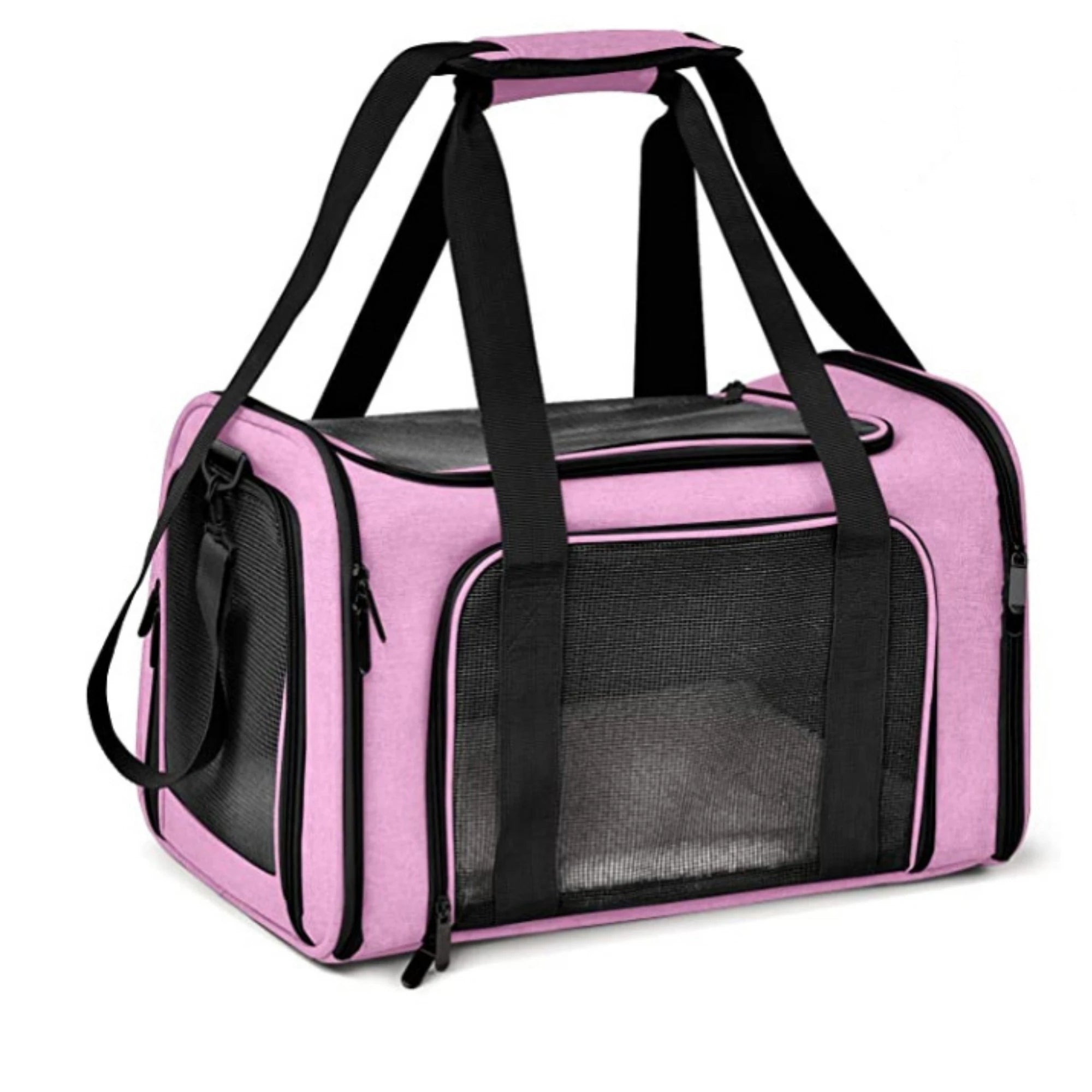 Showlu Soft-Sided Cat Carrier in nylon, TSA airline approved pet bag with mesh windows and padded shoulder strap.