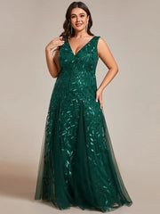Plus Size Evening Dresses Deep V-neck Sparkling Sleeveless Leaf 2024 Ever Pretty of Sequin A-Line Dark Green Bridesmaid dress SHOWLU FASHION STORE