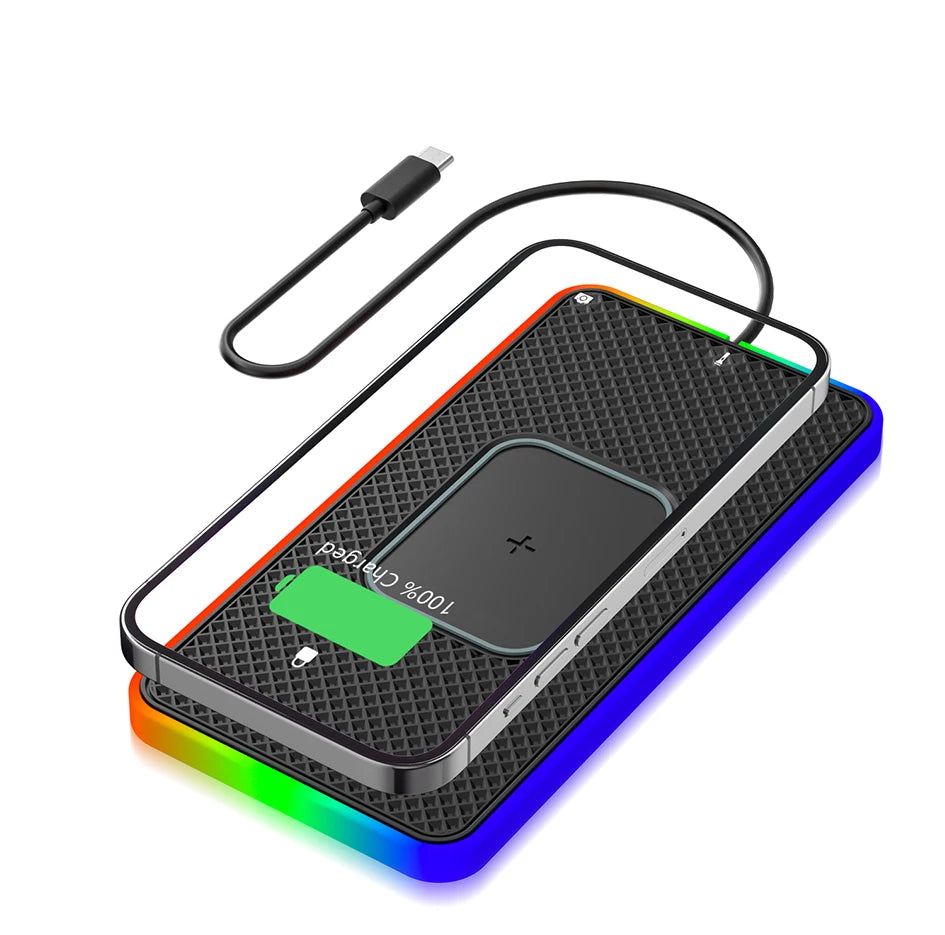 Showlu Smart General Brorikoy 15W Qi Wireless Car Charger with silicone pad for secure phone charging in vehicles.