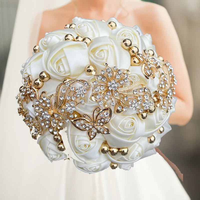 Navy silk rose wedding bouquet with artificial bridal flowers, 20cm size, featuring realistic silk roses and greenery.