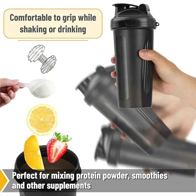 600ml Shaker Bottle 20 Oz with Stainless Steel Ball, BPA Free 20 Oz Plastic Protein Shake Leak Proof for Portable Fitness
