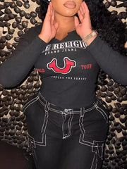 Retro fashion embroidered street casual high-waisted skinny jeans