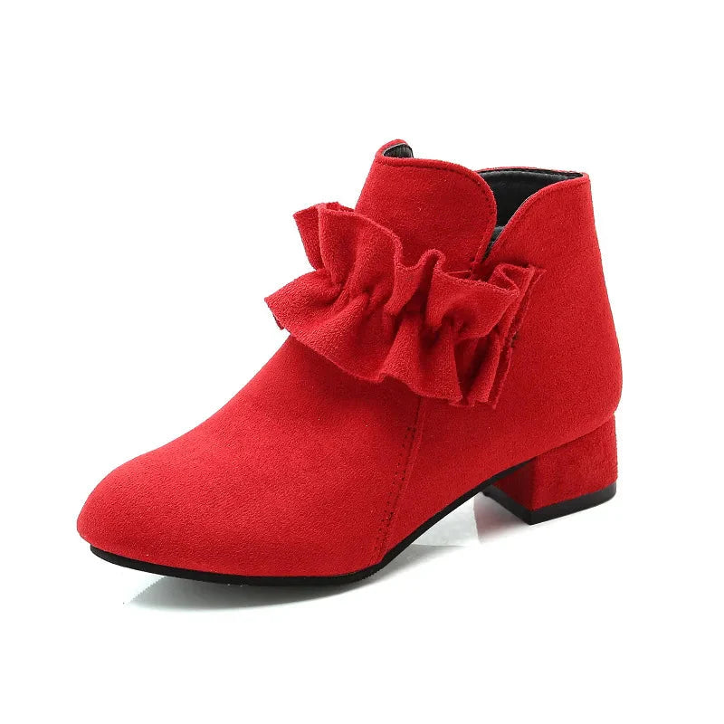 Girls' princess ankle boots by SHOWLU FASHION STORE, waterproof suede winter shoes with decorative bows and cozy lining.
