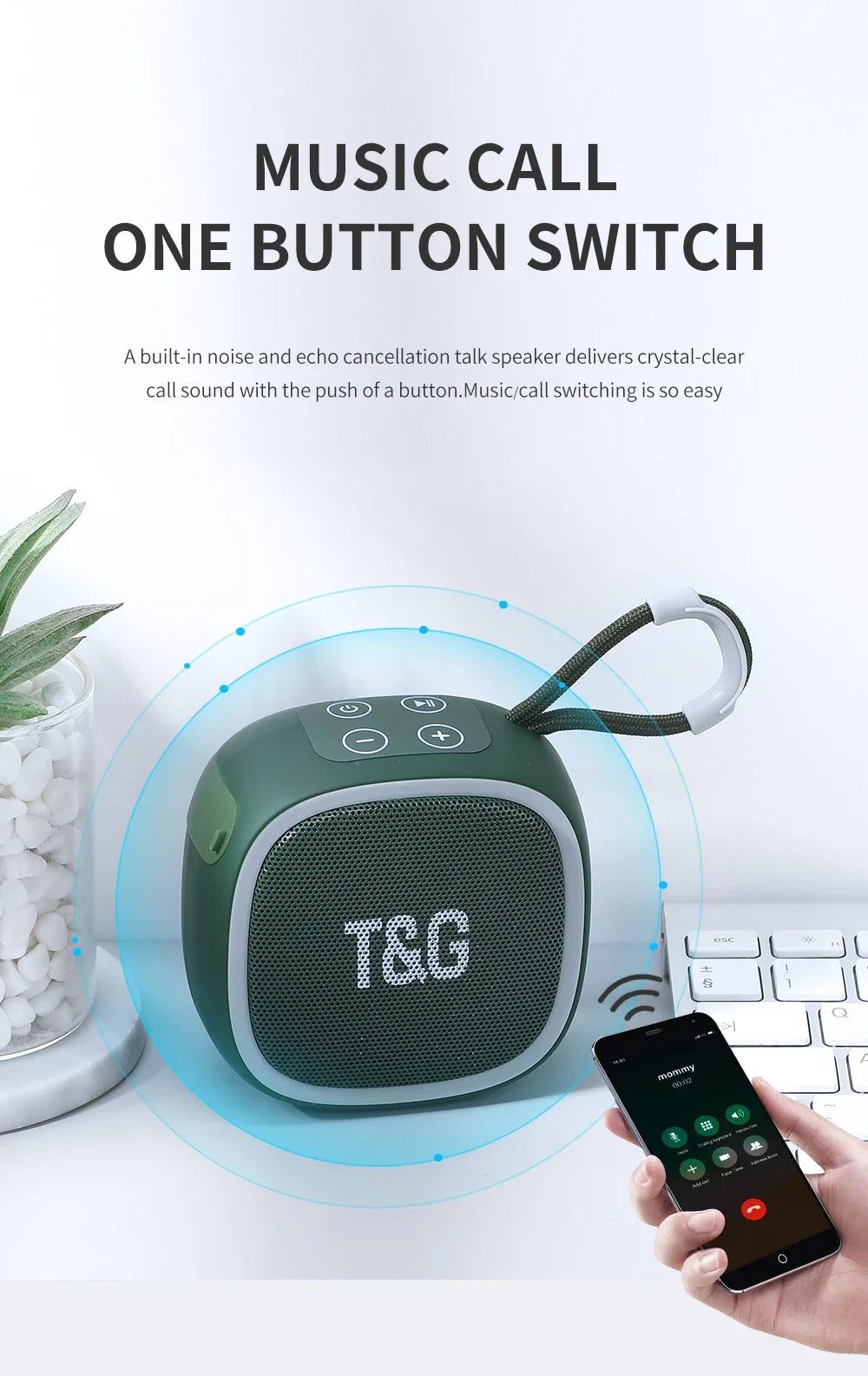 Mini Bluetooth speaker by Showlu Fashion Store, compact black design with control buttons and a built-in speaker grille.