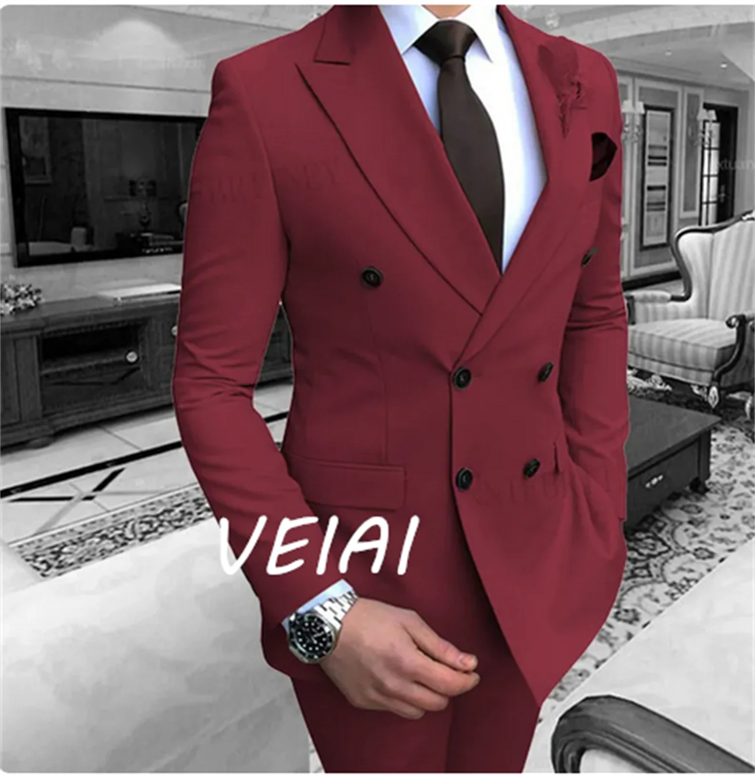 Blue Veiai Jodhpuri suit for men, cotton blend groom tuxedo, 2-piece traditional Indian formal attire with intricate design details