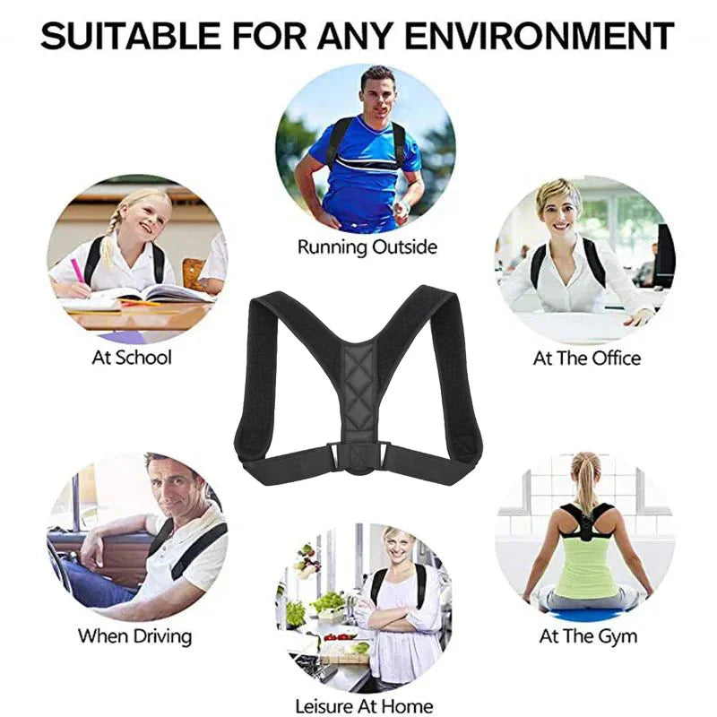 YOSYO back posture corrector belt for men and women, adjustable support for improved posture, shown on a person wearing the belt.