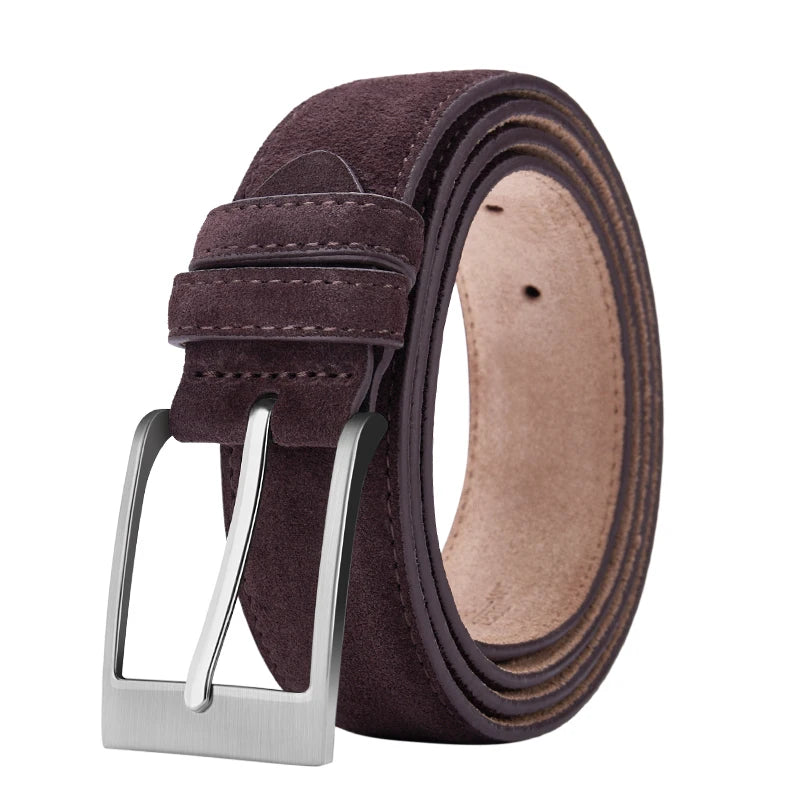 Genuine cow leather men's belt with classic plaid pattern and pin buckle, stylish accessory from Showlu Fashion Store