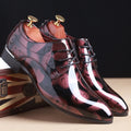 Men's floral patent leather Oxford shoes by Showlu Fashion Store featuring elegant formal wedding dress shoes with floral detailing.
