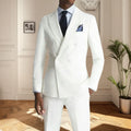 Formal White Suits for Men Double Breasted 2 Pieces Jacket Pants Blazers Sets Business Gentleman Banquet Slim Fit Male Clothing