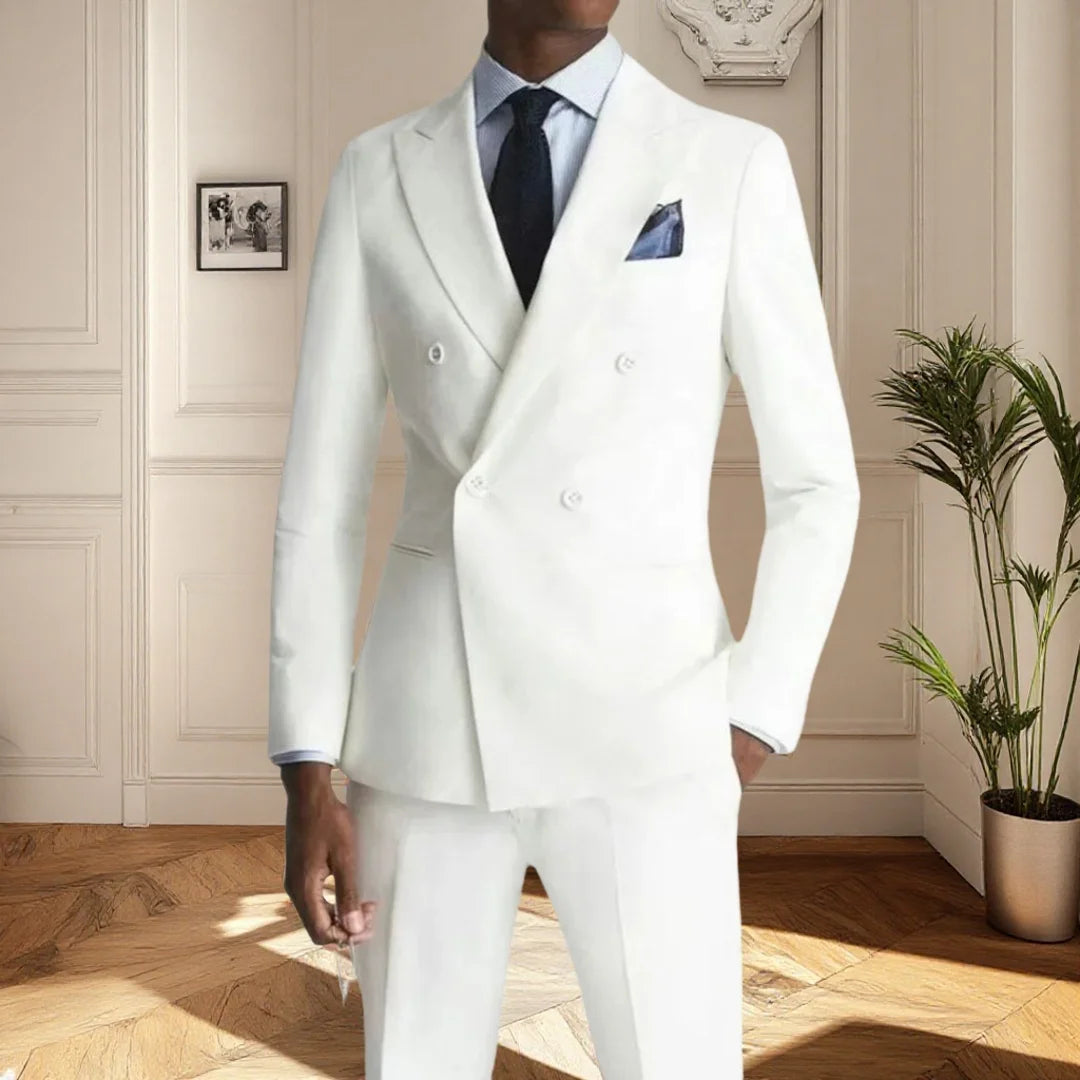 Formal White Suits for Men Double Breasted 2 Pieces Jacket Pants Blazers Sets Business Gentleman Banquet Slim Fit Male Clothing