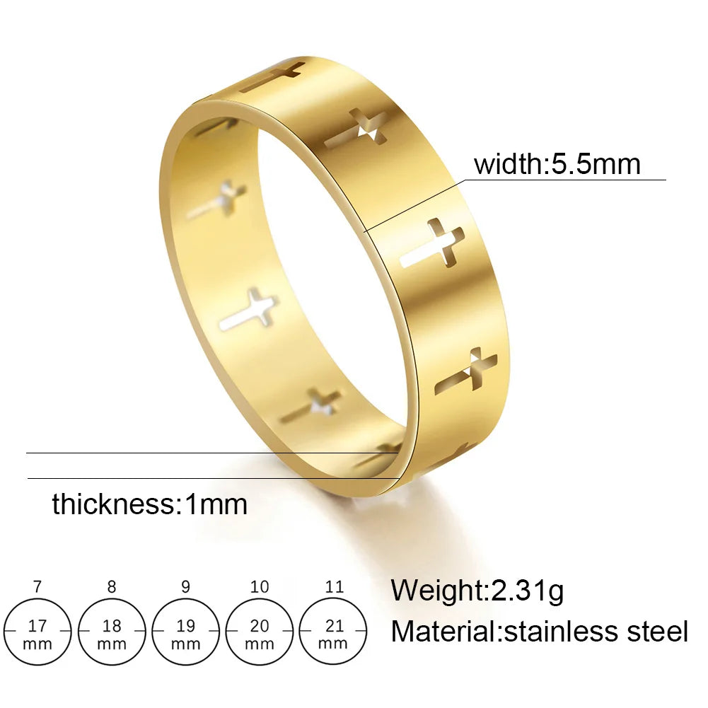 Stainless steel Gothic cross couple ring with punk style, featuring intricate cross design for wedding or matching fashion wear.